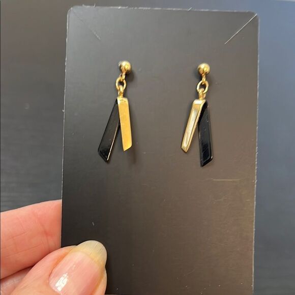 Retro Gold and Black Folded Ribbon Design Dangle Earrings - Picture 1 of 3